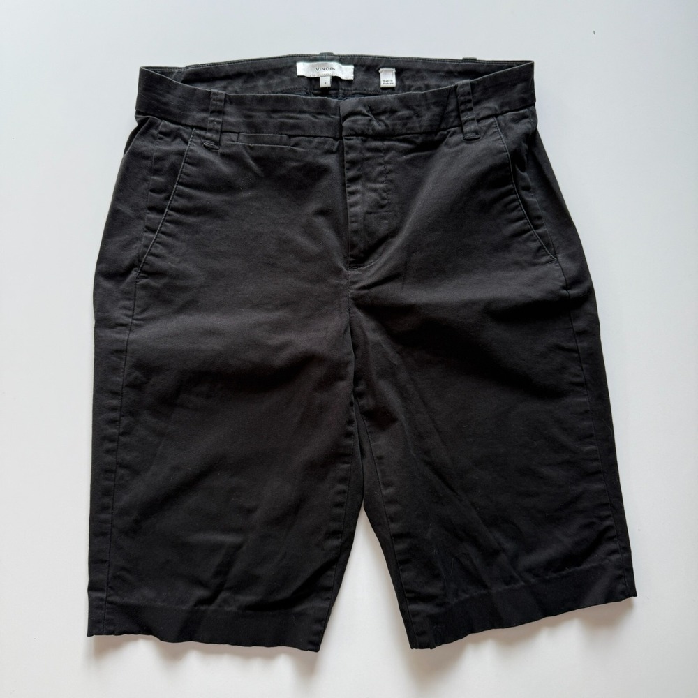 VINCE‎ Bermuda Chino Shorts Womens 4 (28) Black 10.5 Inseam Classic Flat Front